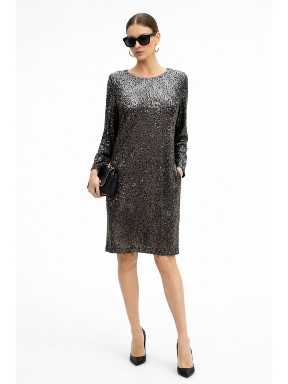 Preston & York Glam Sequin Black/Grey 14 Party Cocktail Evening Gown Dress